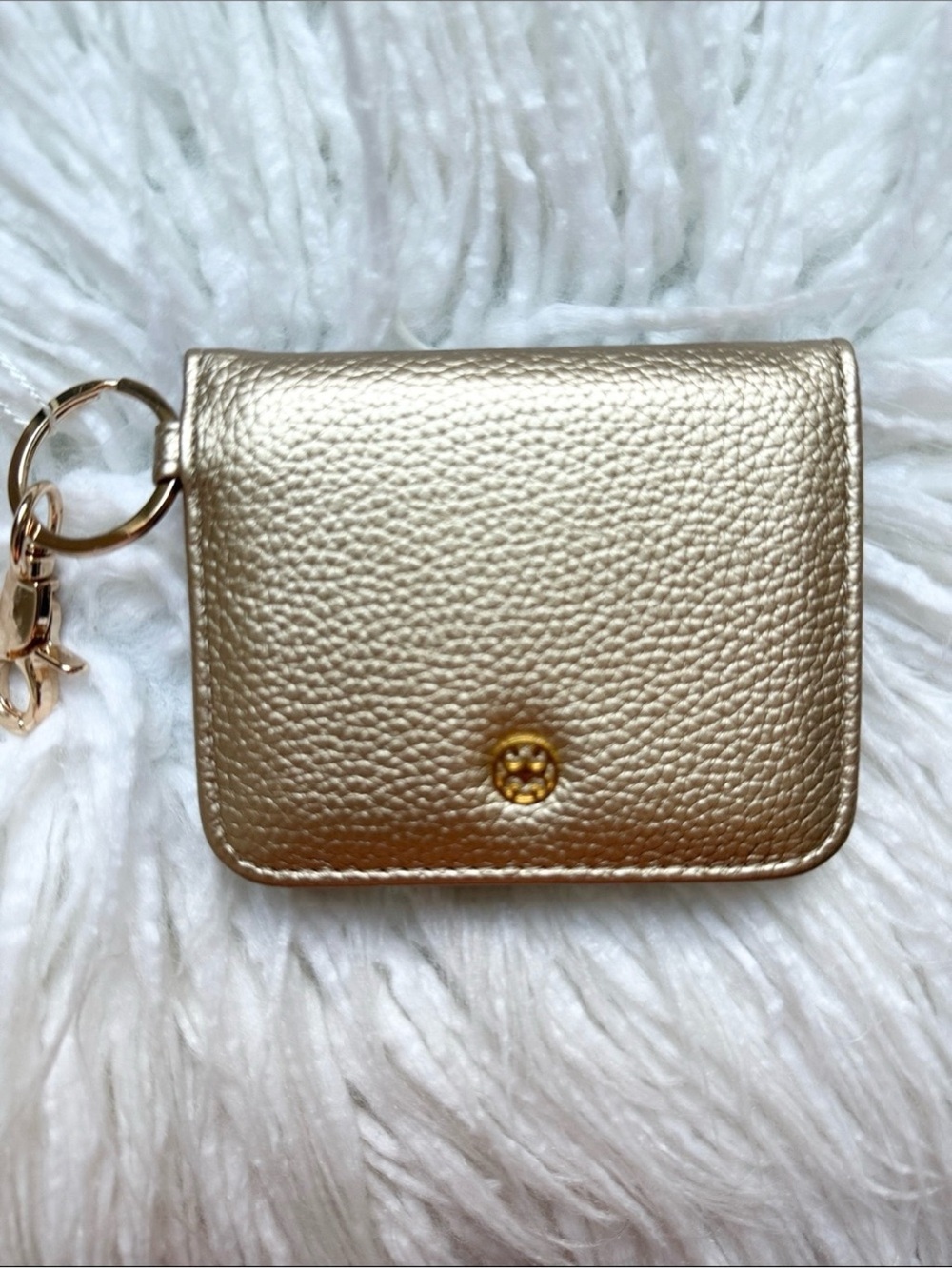 Gold Leather Wallet Card Case Ley Chain
